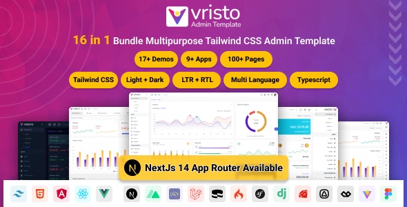 Vristo – Tailwind Admin Template NextJS App Router HTML, Angular, ReactJS, VueJS, NuxtJS, Laravel